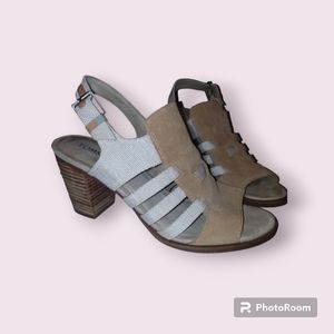 TOMS Tan Majorca Suede Leather Block Heel Sandal - Women's 9.5